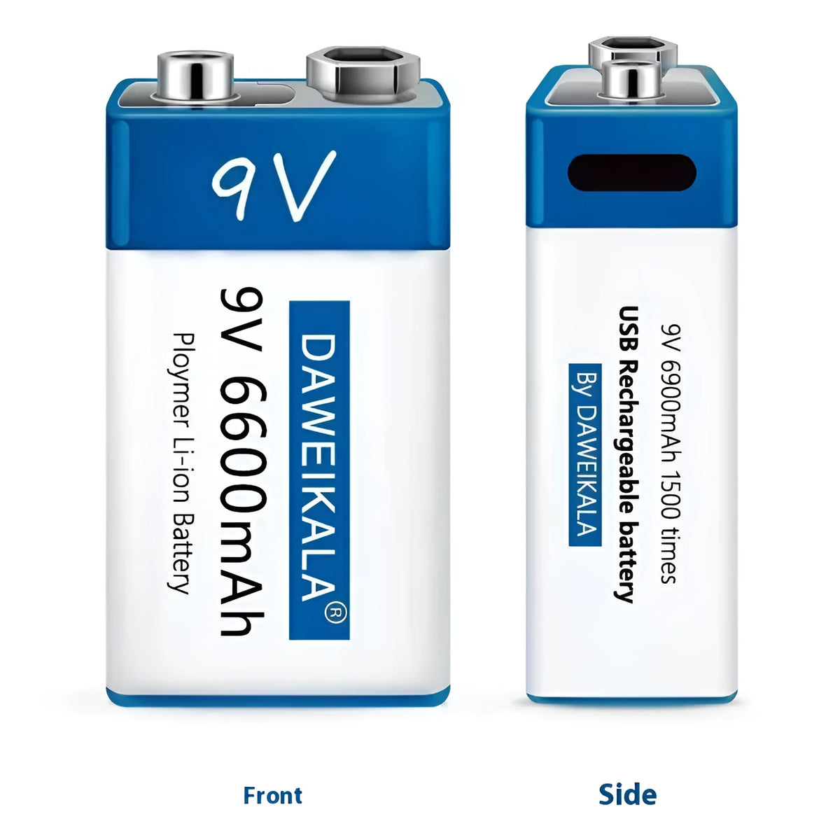 9V rechargeable lithium-ion battery with USB cable for multimeter, 5500mAh, compact 50x30x20mm