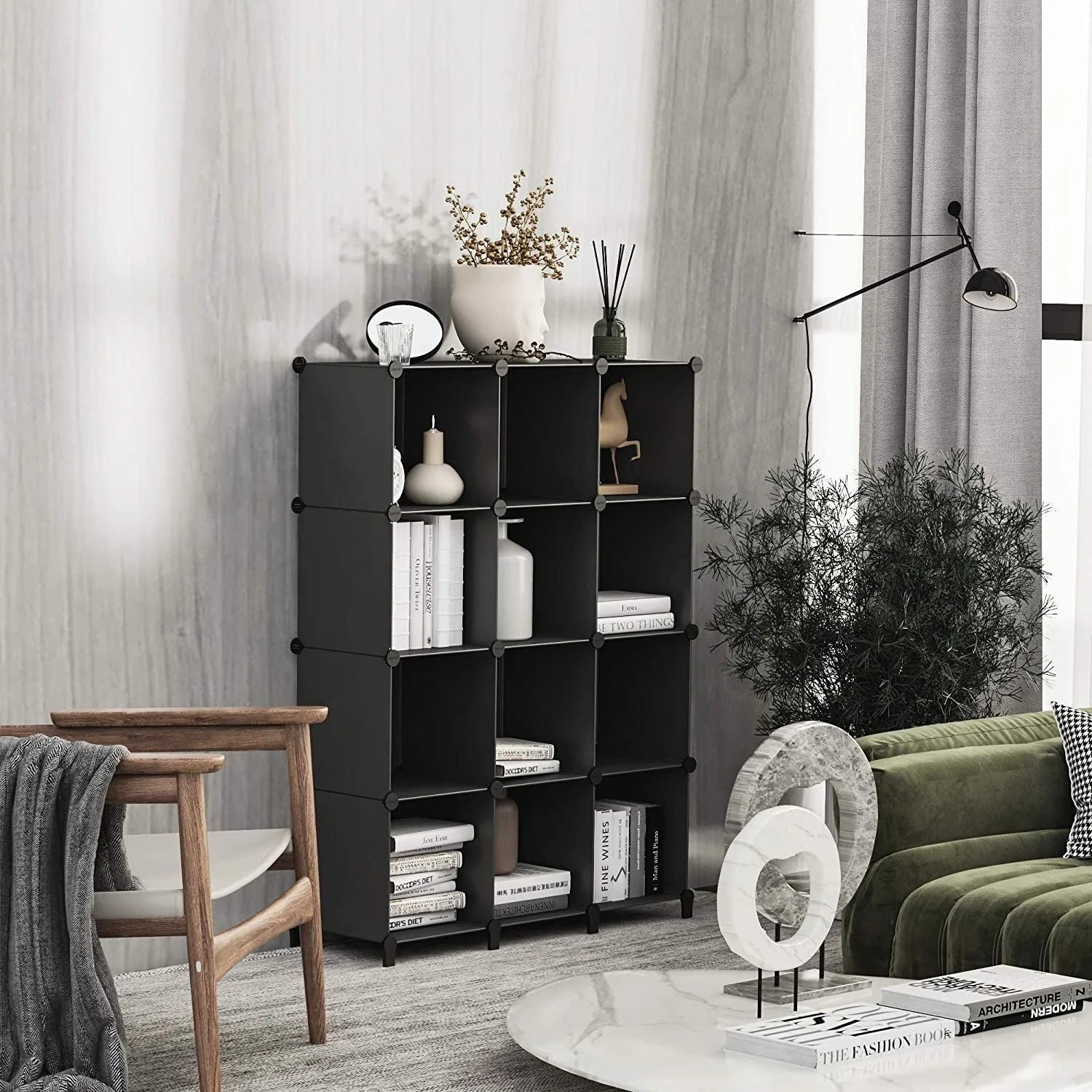 Modular plastic storage rack with clear grid design for versatile organisation