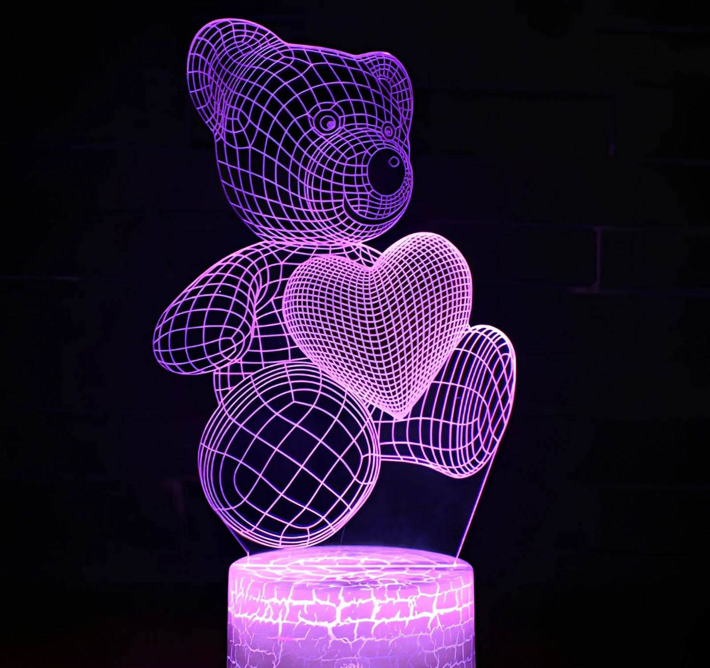 3D acrylic teddy bear LED night light with remote control and USB power cable