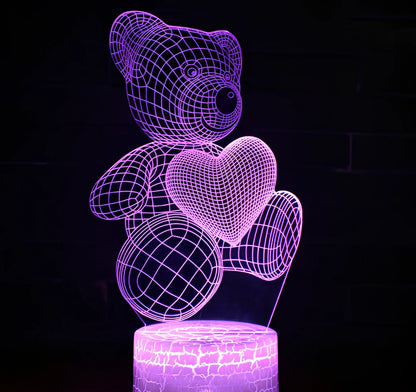 3D acrylic teddy bear LED night light with remote control and USB power cable
