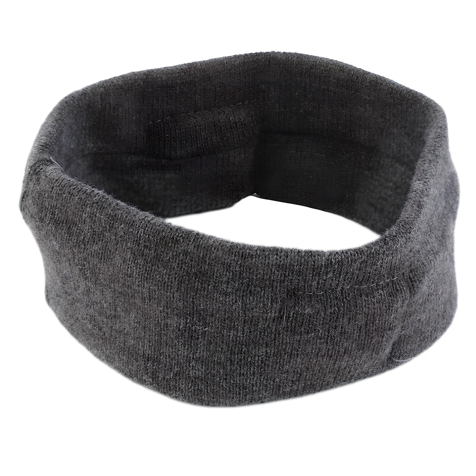 Black Bluetooth sports headband with integrated audio controls and 110mAh battery for workouts