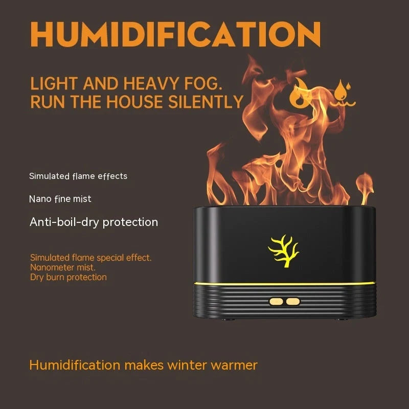 USB Smart Flame Humidifier with LED Aroma Diffuser in white and black