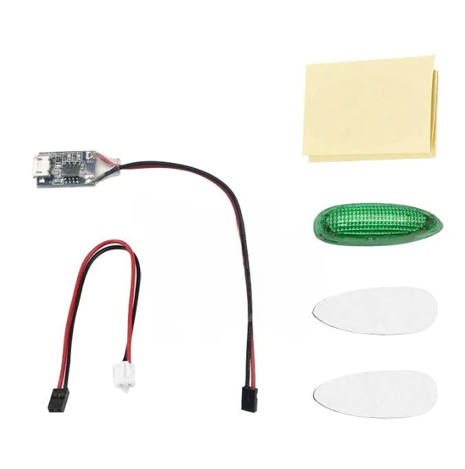 Model aircraft wing navigation light unit with multi-colour LED options on a PCB.