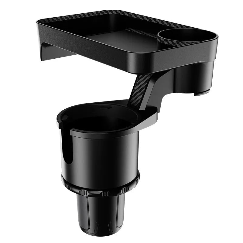 Black ABS car-mounted rotating dinner tray holder with cup and plate storage compartments