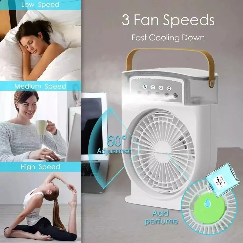 Chillax Portable USB Cooling Fan with 5 Adjustable Speed Settings, 600ml Water Tank, and 7-Color Mood Lighting