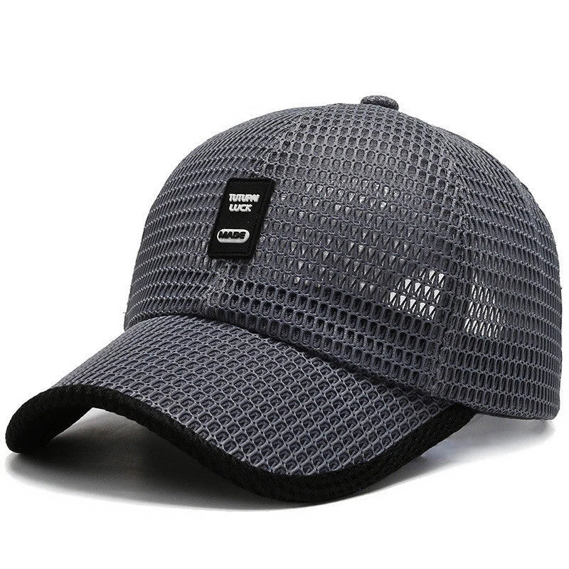 Men's quick-drying mesh baseball cap in black, blue, grey, and dark grey for sun protection