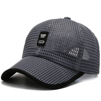 Men's quick-drying mesh baseball cap in black, blue, grey, and dark grey for sun protection