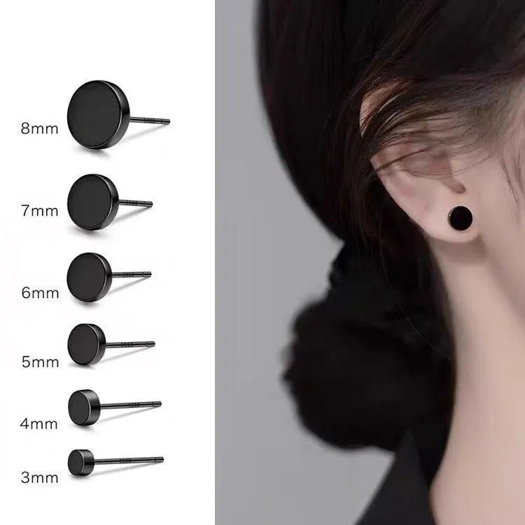 S999 sterling silver flat ear bone studs in geometric round design, showing silver and black colour options
