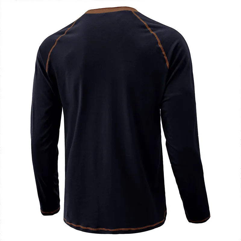 Men's cotton long-sleeved T-shirt in white with raglan sleeves, pullover style for outdoor bottoming