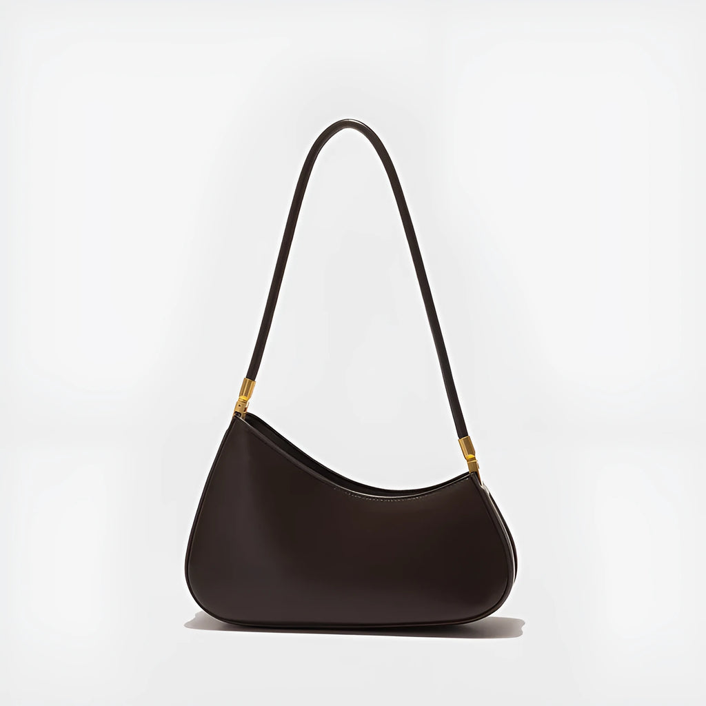 Women's oval-shaped retro underarm bag in various colours with a single shoulder strap.