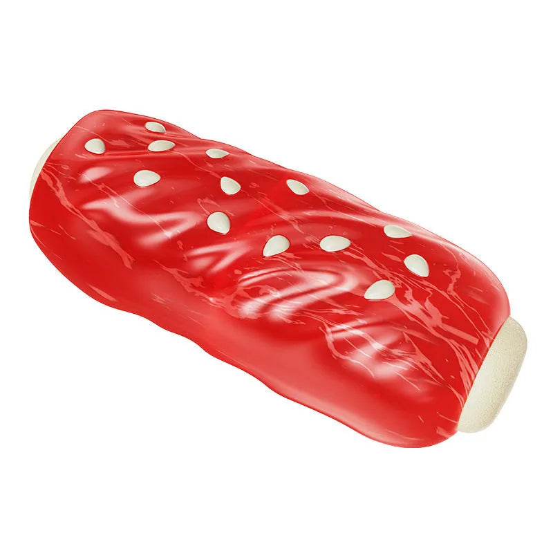 Primary colour bone-shaped dog chew toy with textured rubber cleaning surface.