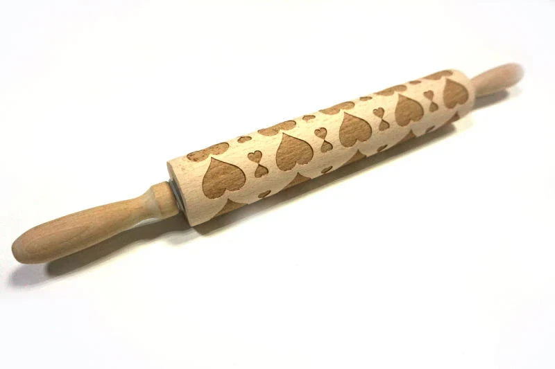 Wooden Christmas embossing rolling pin with non-stick surface for festive baking
