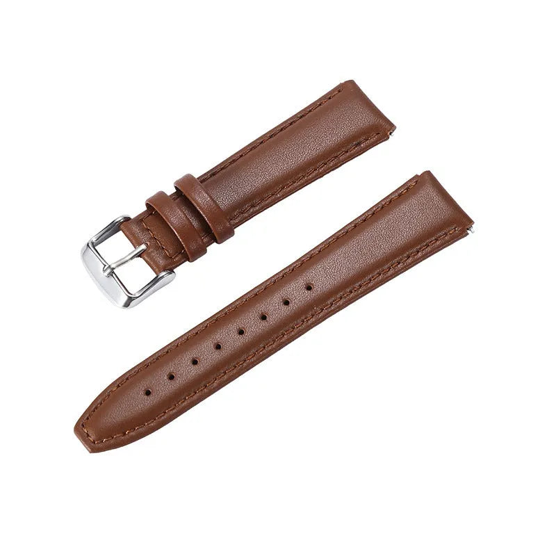Solid colour genuine leather B5 watch strap in brown on a wrist