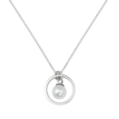 Adjustable S925 sterling silver circle pearl necklace with extension chain