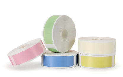 Pack of white D11 waterproof thermal label paper, 12x40mm size, showing clear printed text on resistant surface