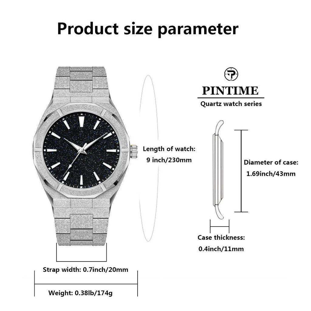 Men's frosted stainless steel business watch with luminous markers in silver colour option