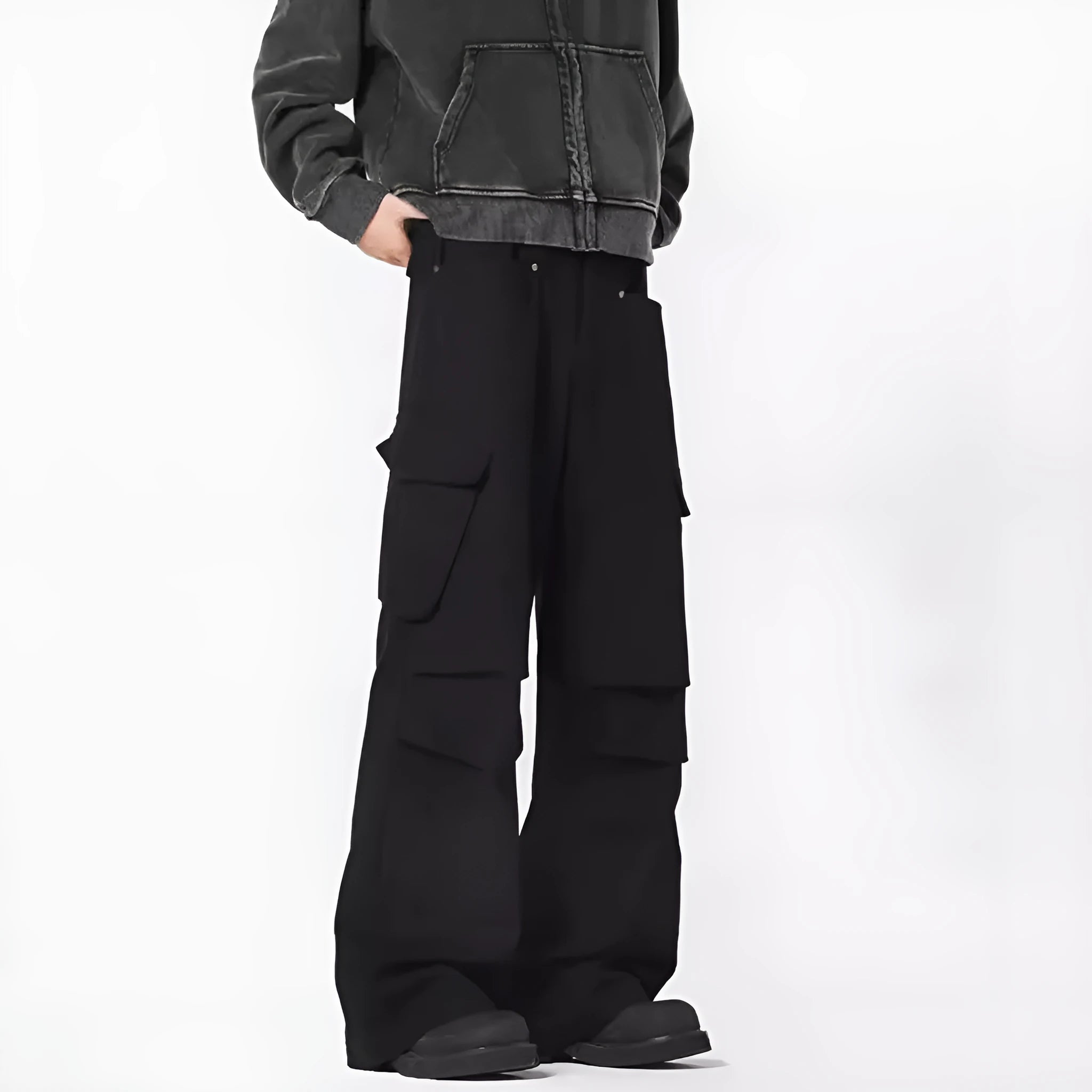 Men's straight-leg trousers in retro high street style with high waist and button-fly opening