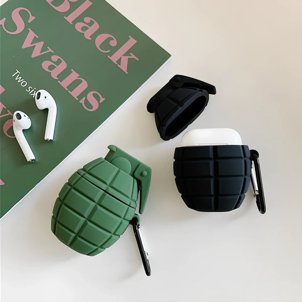 Cartoon silicone protective case for AirPods in black or green, soft material, 6.5cm length, drop-resistant cover