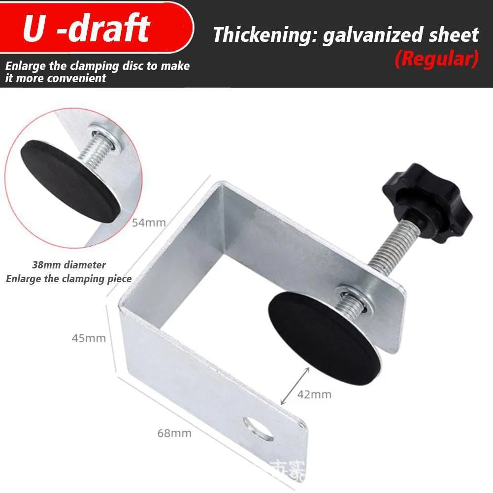 Drawer panel fixing clip hardware for furniture assembly in stainless steel or galvanised sheet