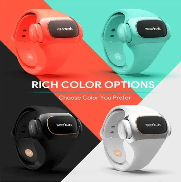 2 in 1 wireless earphone bracelet with silicone wristband in black, showing touch control and charging port
