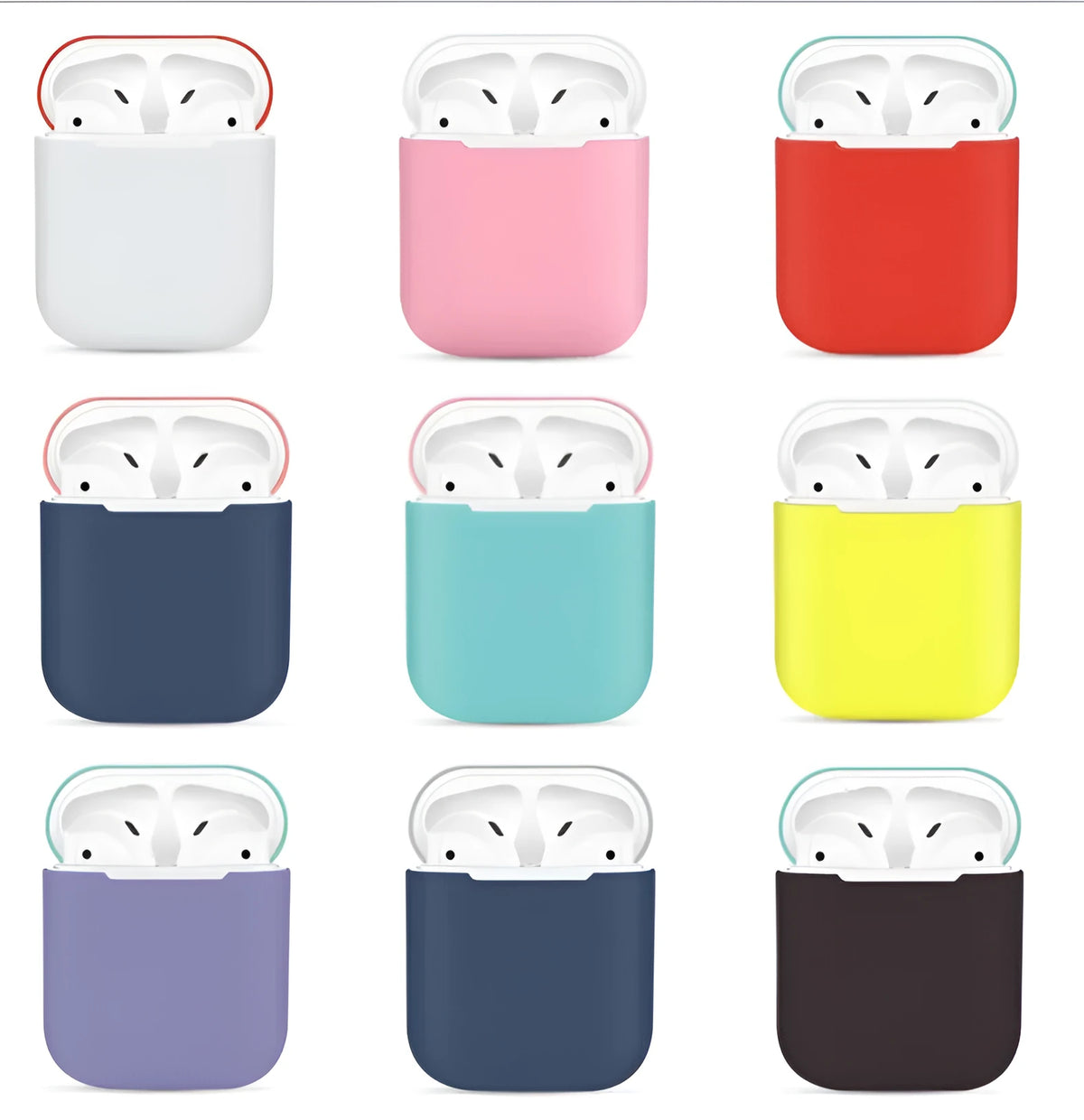 Silicone protective case cover for Apple AirPods charging box in multiple colour options.