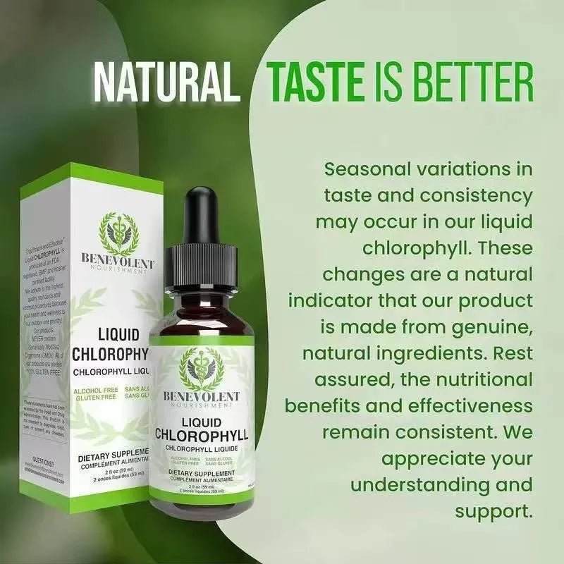 60ml bottle of liquid chlorophyll drops for body odour control and intestinal care