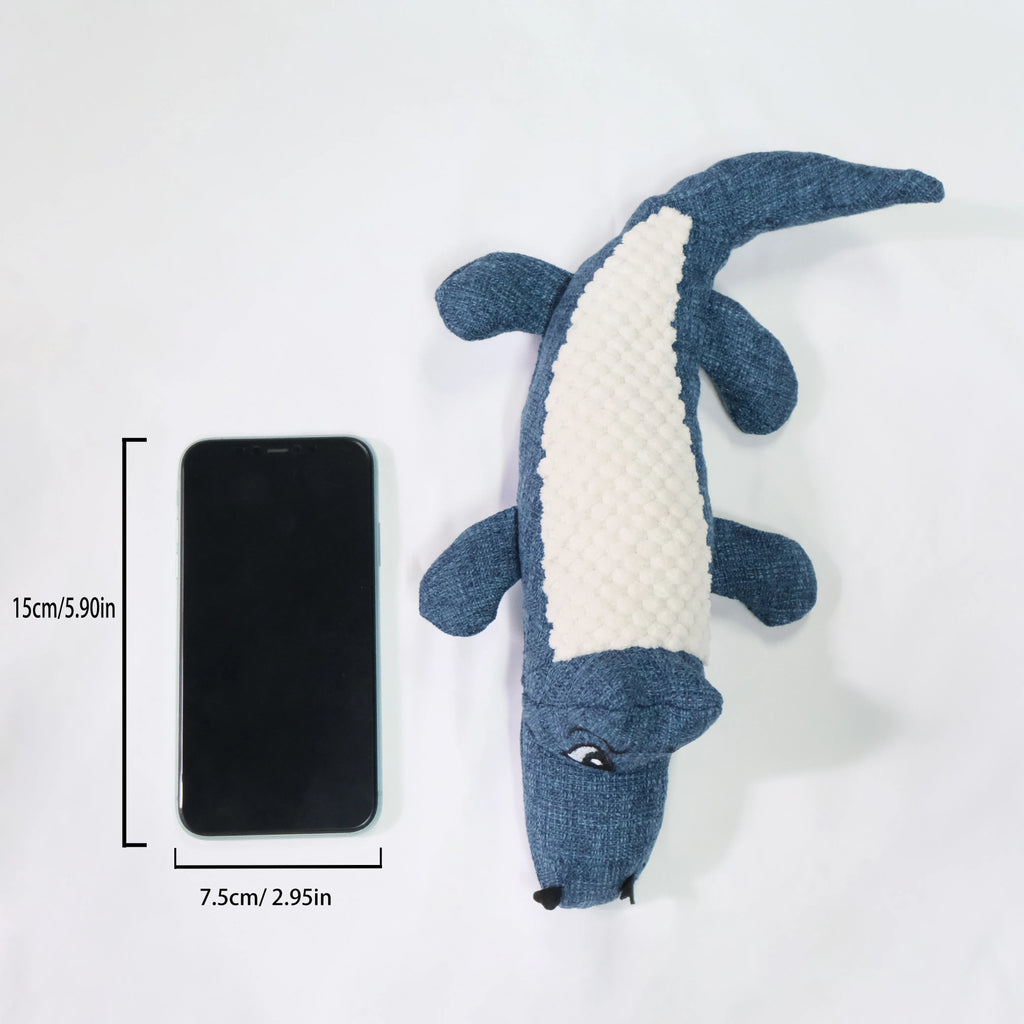 Corn grid texture pet plush toy in blue, green, and red colours with biting sound mechanism