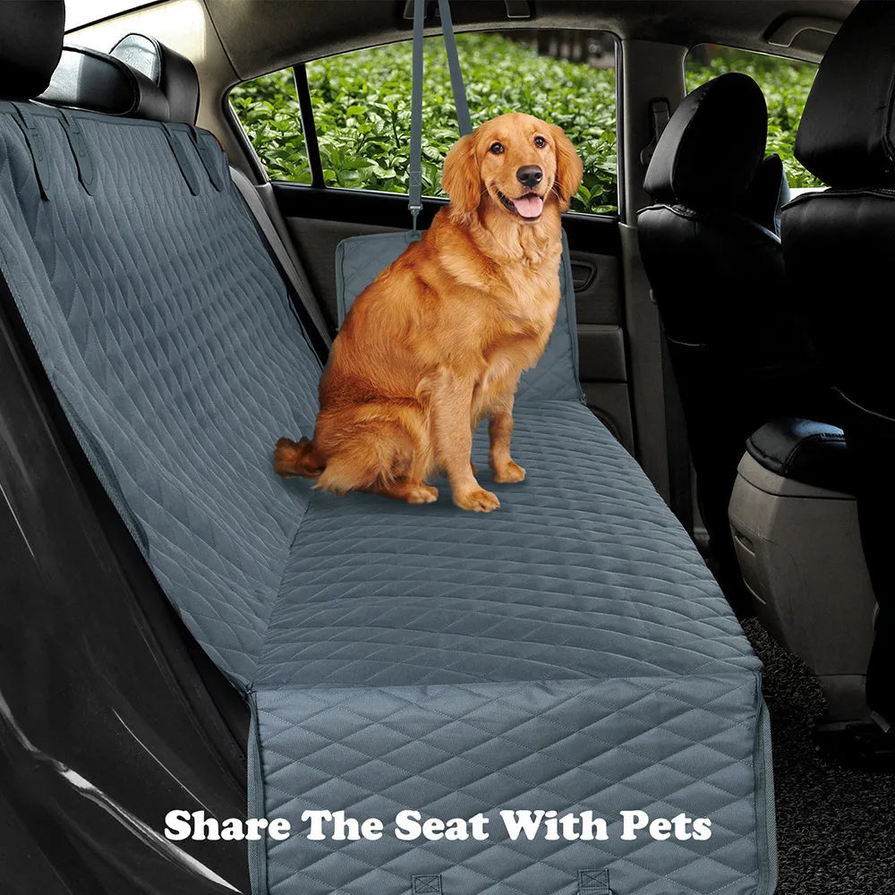 Black car pet cushion anti-seepage 137x147x40cm on rear car seat with adjustable straps