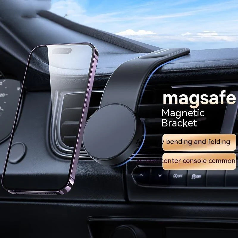 Magnetic adjustable car phone holder with wireless charging capabilities, designed for secure and convenient in-car use