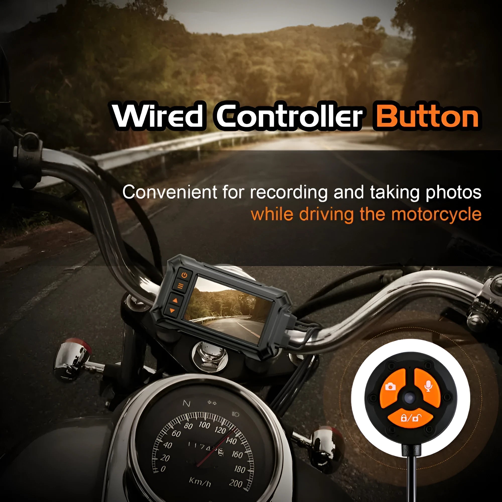Motorcycle dash camera with 3-inch screen and dual lenses for front and rear recording