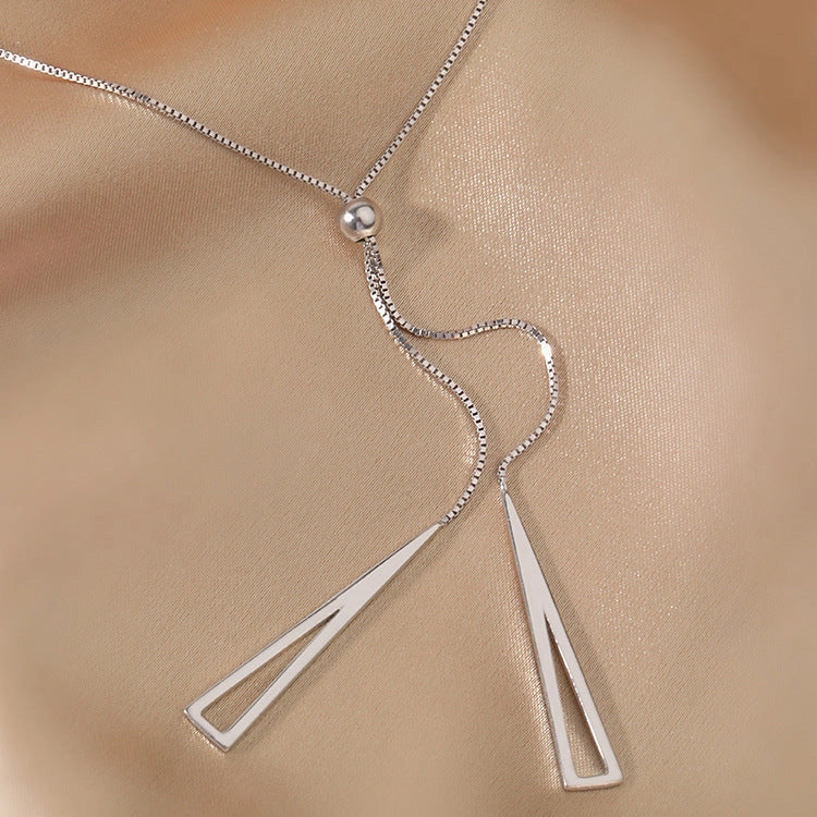 Adjustable sterling silver geometric triangle necklace for women with box chain