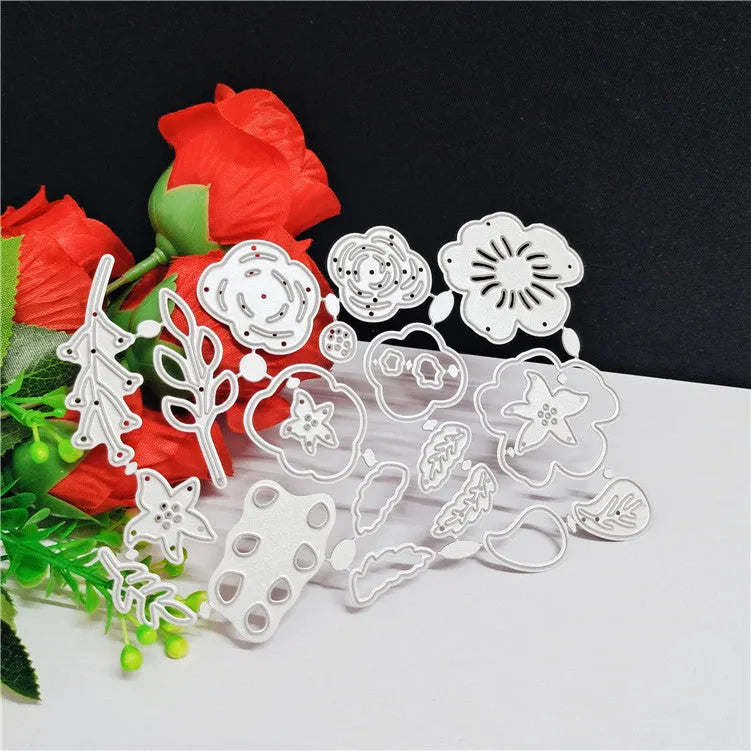 Silver carbon steel flower knife mould for paper cutting measuring 14.3 x 9.9 cm