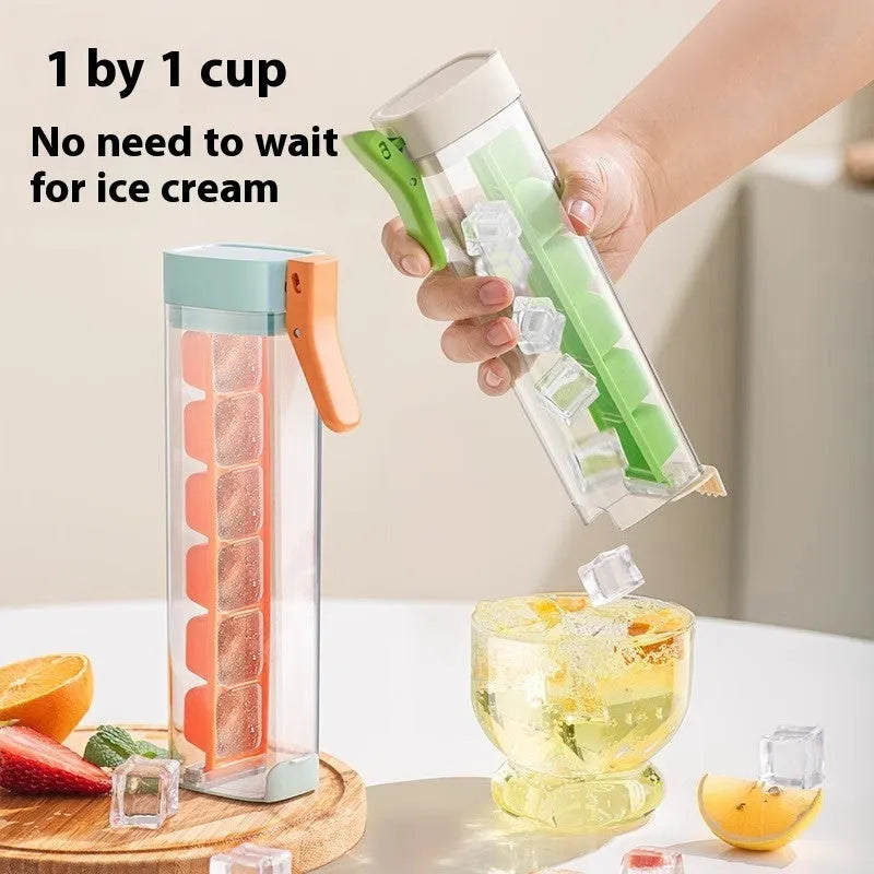 Food-grade plastic ice cube mould with one-press release mechanism and storage box