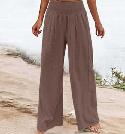 Women's wide leg cotton linen trousers in various colours