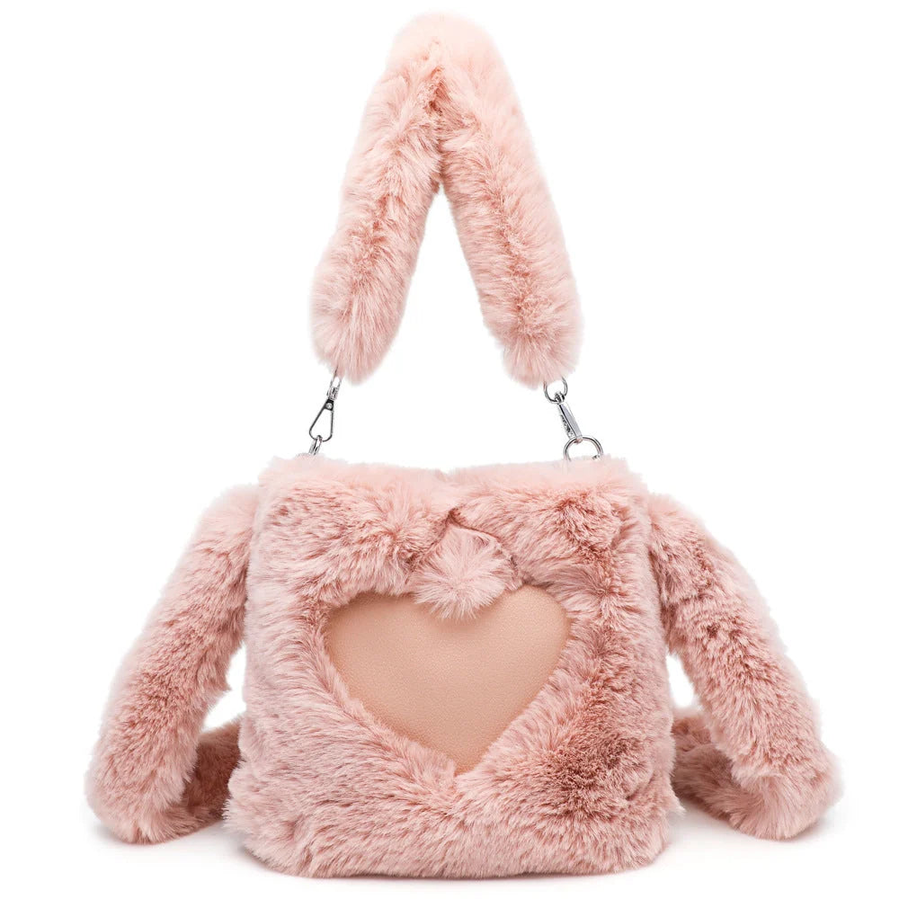 Women's fluffy plush shoulder bag with detachable straps in multiple colors