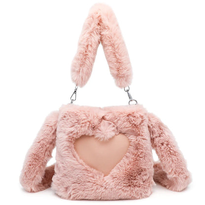 Women's fluffy plush shoulder bag with detachable straps in multiple colors