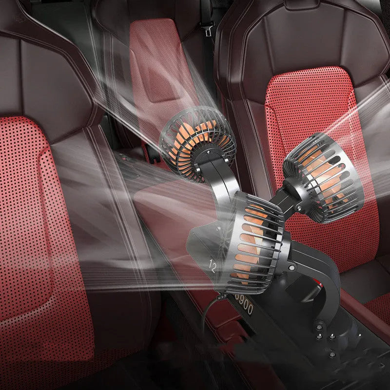 Three head portable electric cooling fan for vehicles with cigarette lighter and USB power options