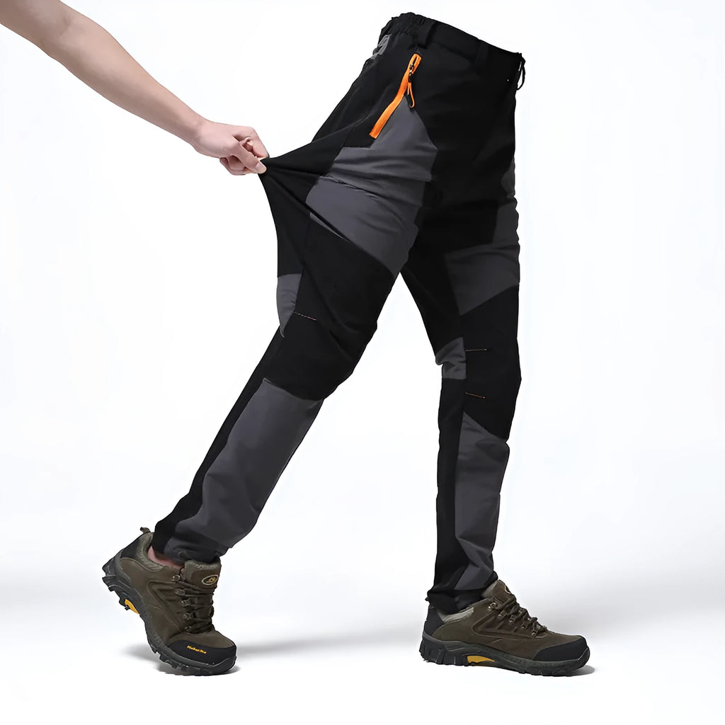 Men's outdoor stretch charging pants in Dark Gray, windproof and waterproof nylon fabric