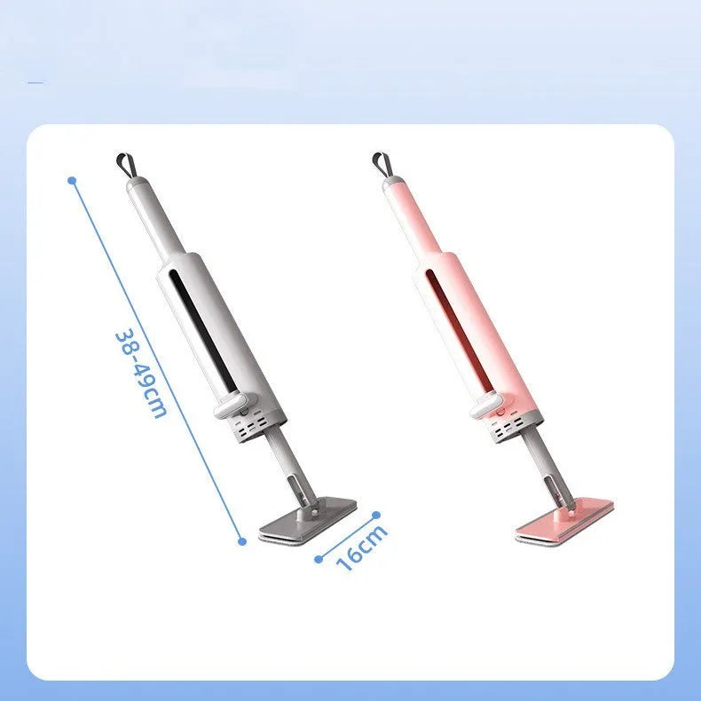 Pink self-squeezing flat mop with rotatable head and microfiber pads for floor cleaning