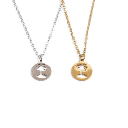 Handcrafted titanium steel hollow coconut tree pendant necklace for men in gold and grey