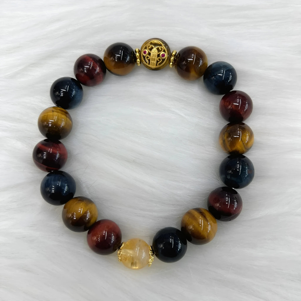 Natural tiger eye stone bead bracelet with loose round beads and 18cm Maillard style design