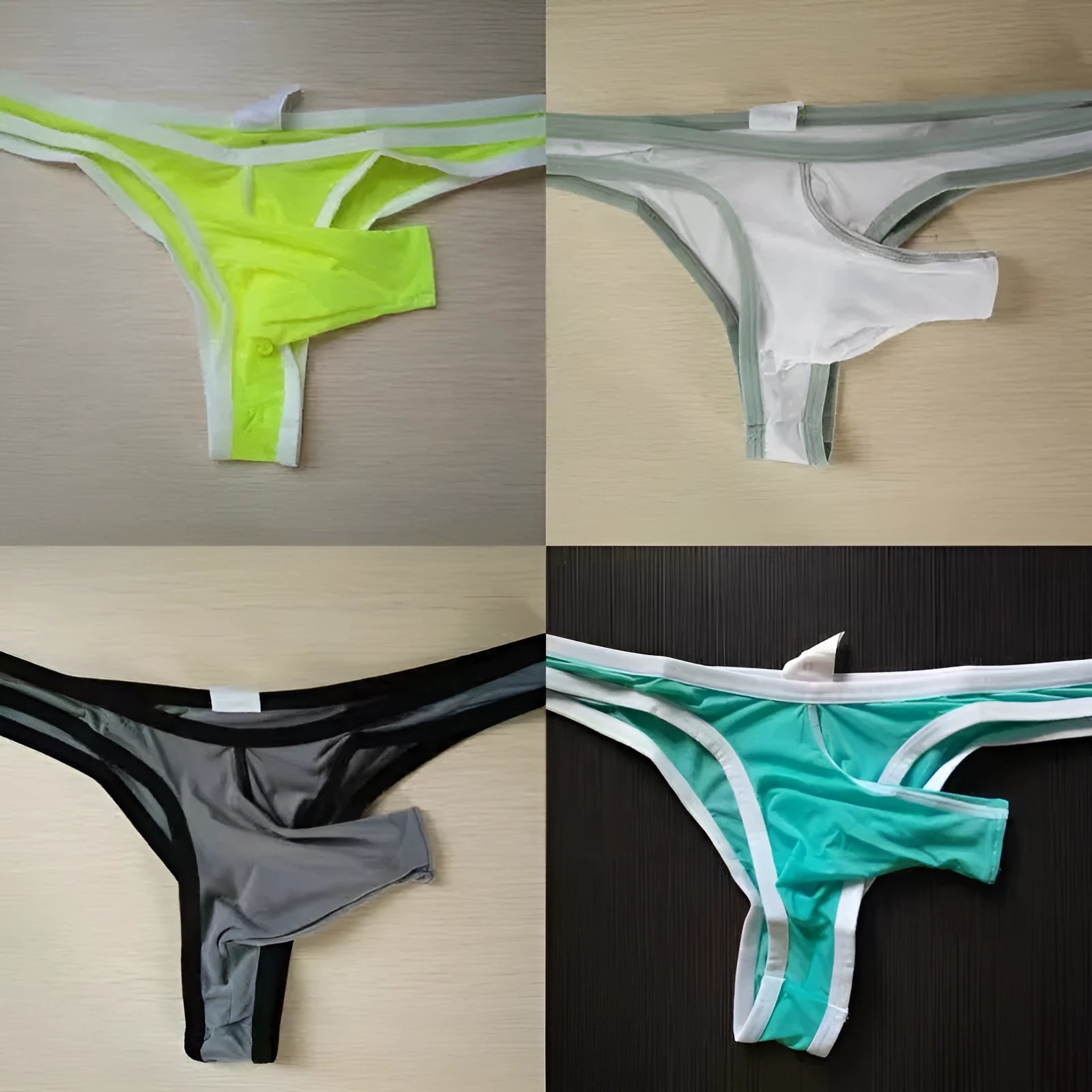 Men's ice silk nylon briefs in army green colour on a white background