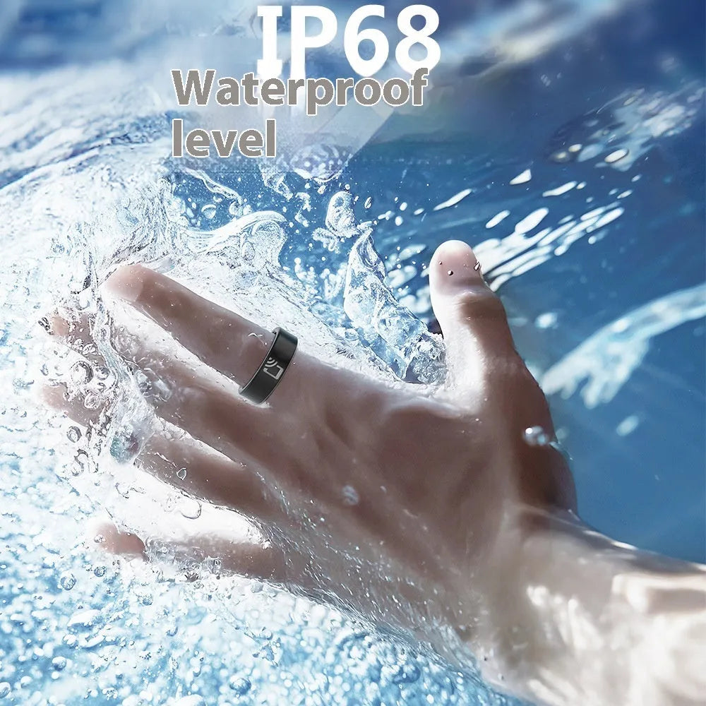 Black ceramic smart ring for heart rate and blood oxygen monitoring with waterproof sleep tracking