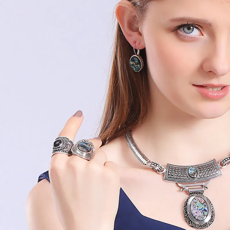 Retro colorful shell irregular geometric teardrop earrings for women in alloy with electroplated finish, six colours