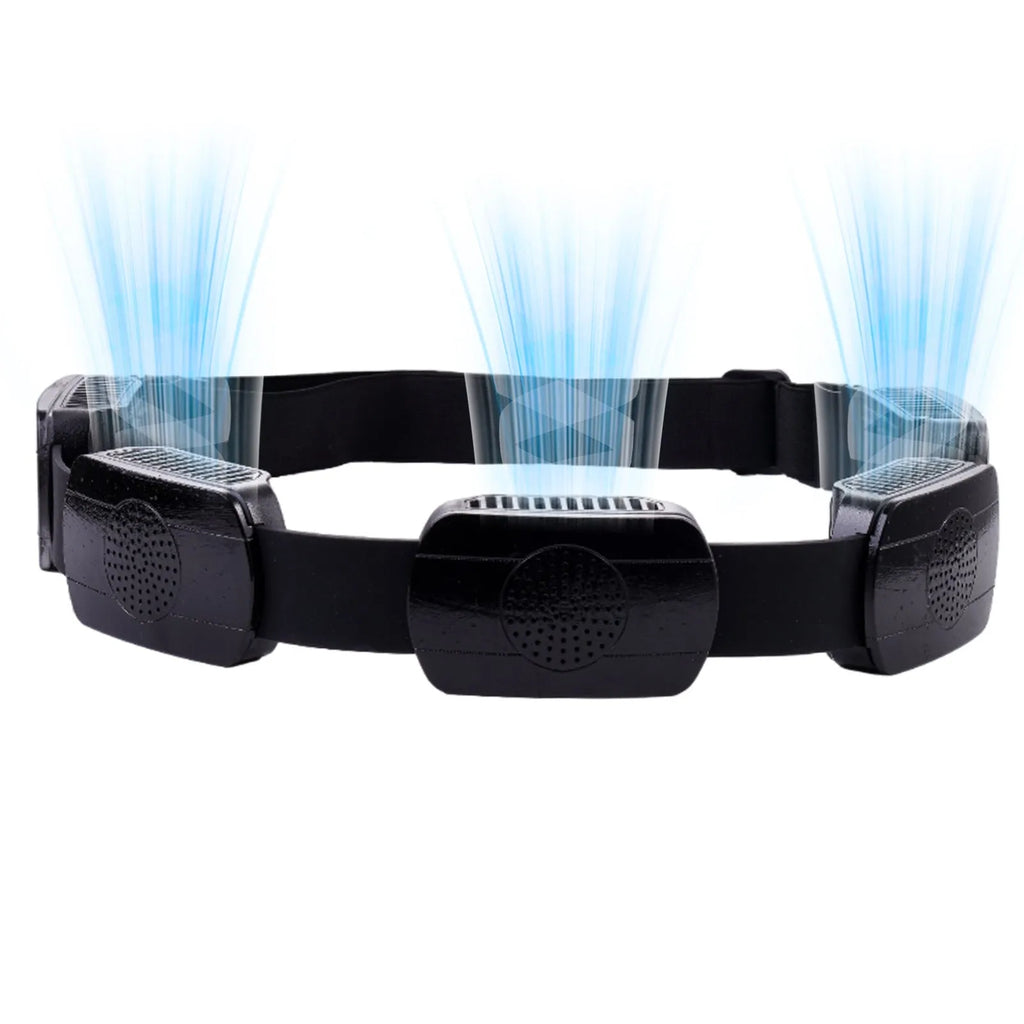Outdoor portable ring fan waist set with 5 fans, black plastic, USB powered, 1.5m cable