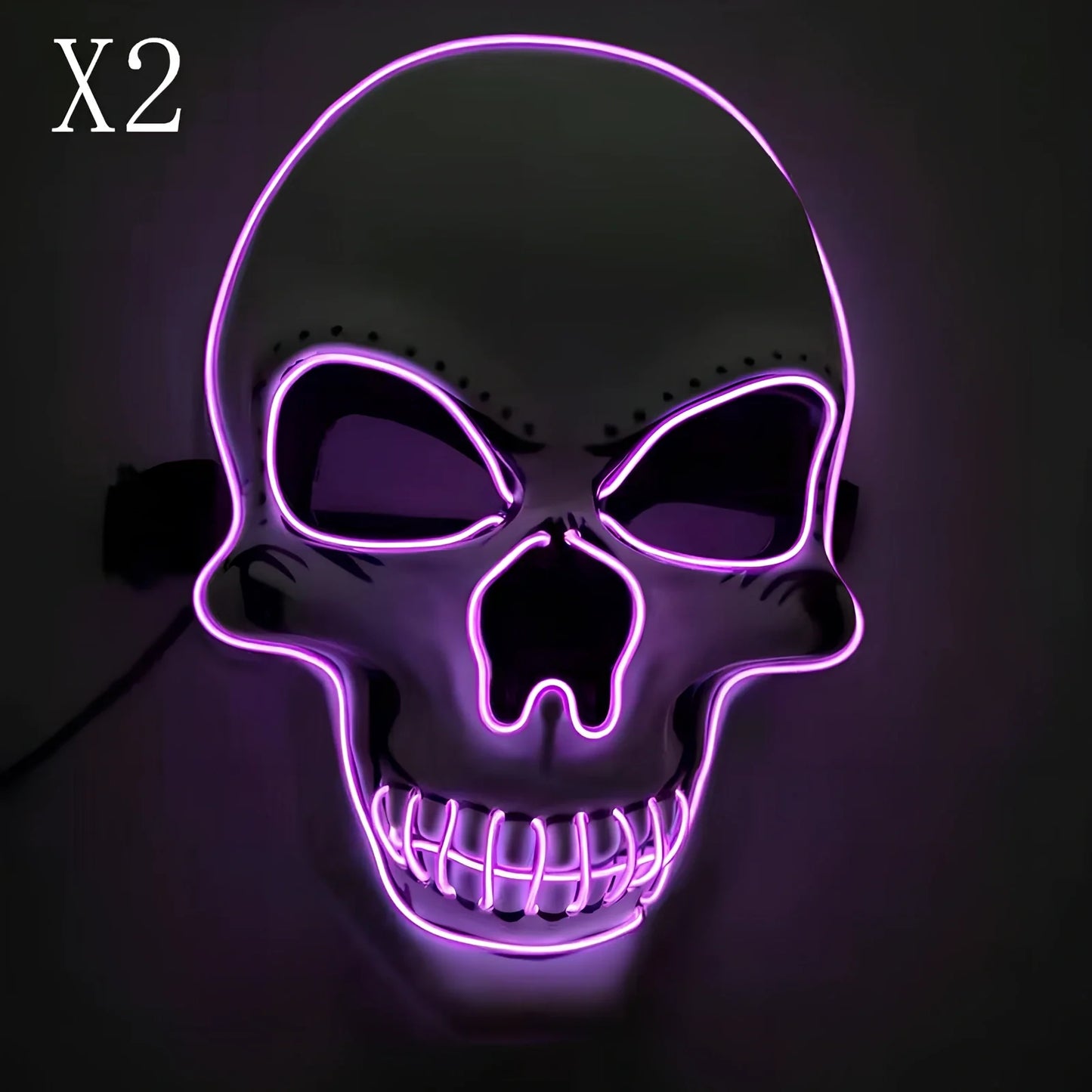 LED illuminated skull Halloween mask with adjustable strap and multiple light settings