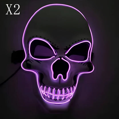 LED illuminated skull Halloween mask with adjustable strap and multiple light settings