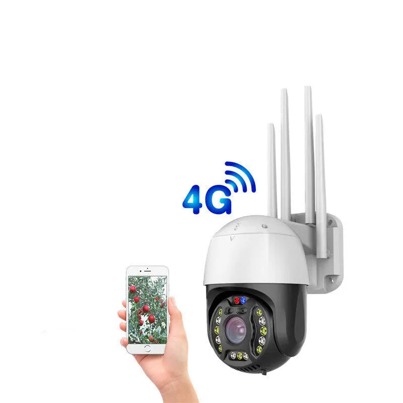 Outdoor dome surveillance camera with 360-degree rotation on a wall mount, showing its compact size.