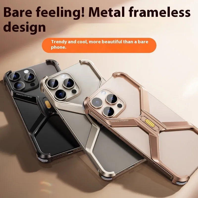 Aluminium alloy hollow frameless protective sleeve for iPhone 16 Pro Max, frosted Titanium Black finish