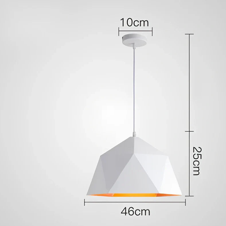 Colourful geometric iron hanging lamp, 46cm diameter, adjustable to 2m height in black or white for home lighting